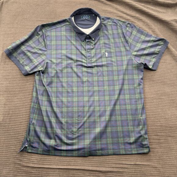 William Murray Polo Shirt Mens 3XL Green Blue Plaid Performance Golf Stretch - Picture 1 of 9